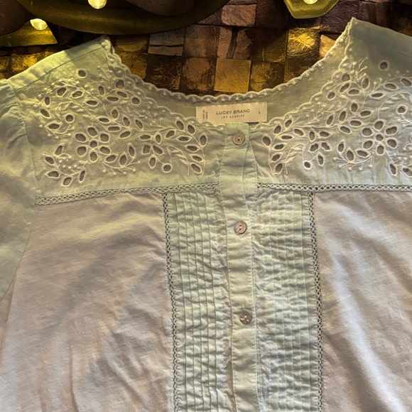 Lucky Brand light blue Eyelet Button-Down Blouse - Picture 2 of 4